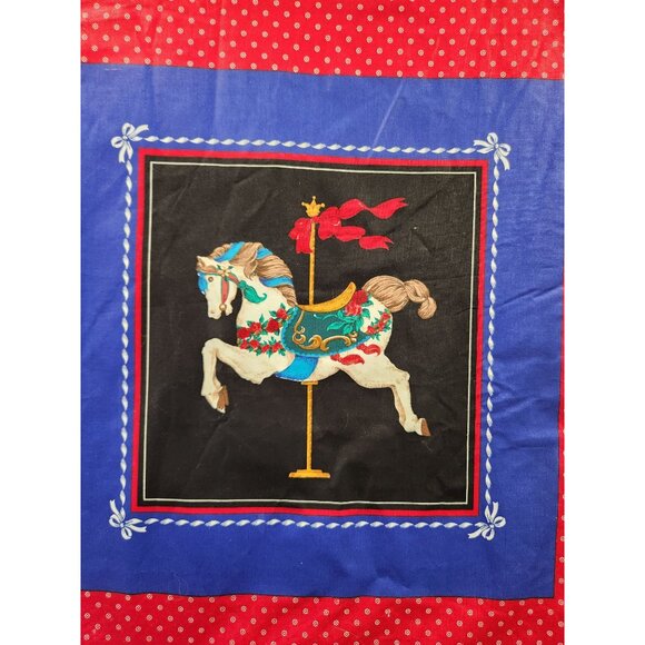 Vintage Carousel Horse Fabric Panel Cranston Print Red Blue Quilting Material Ca - Picture 11 of 16